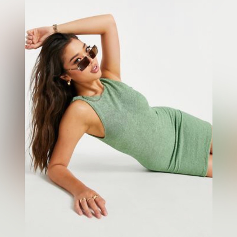 ASOS DESIGN Crinkle Beach Dress in Green